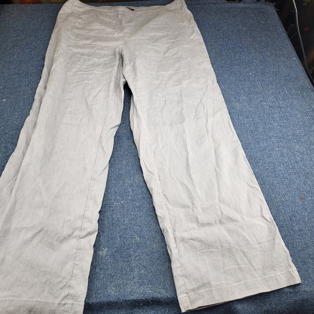 NIC+ZOE Womens 14W Grey Linen Blend Wide Leg Pull On Pants Business Casual